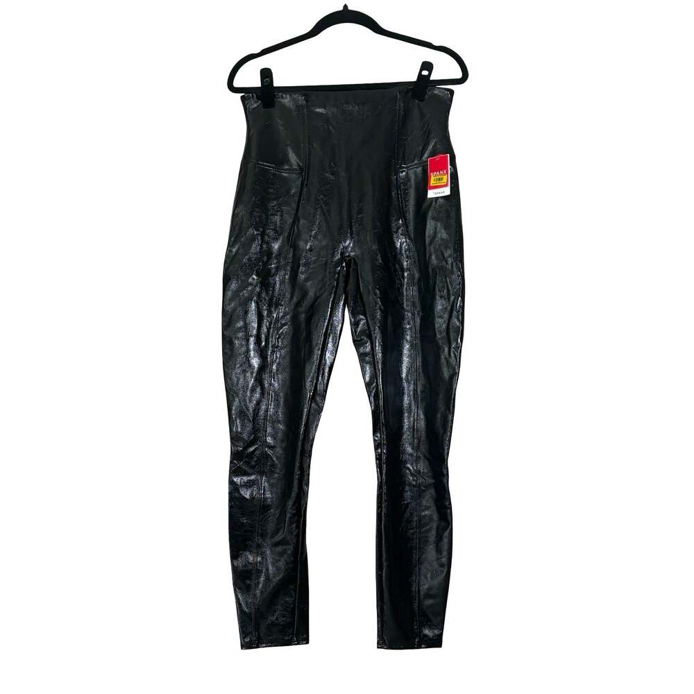 Spanx Faux Patent Leather High Rise Leggings XL Black